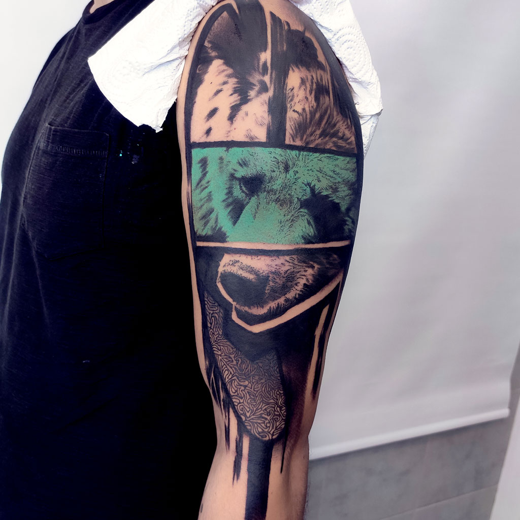 Abstract watercolor bear tattoo