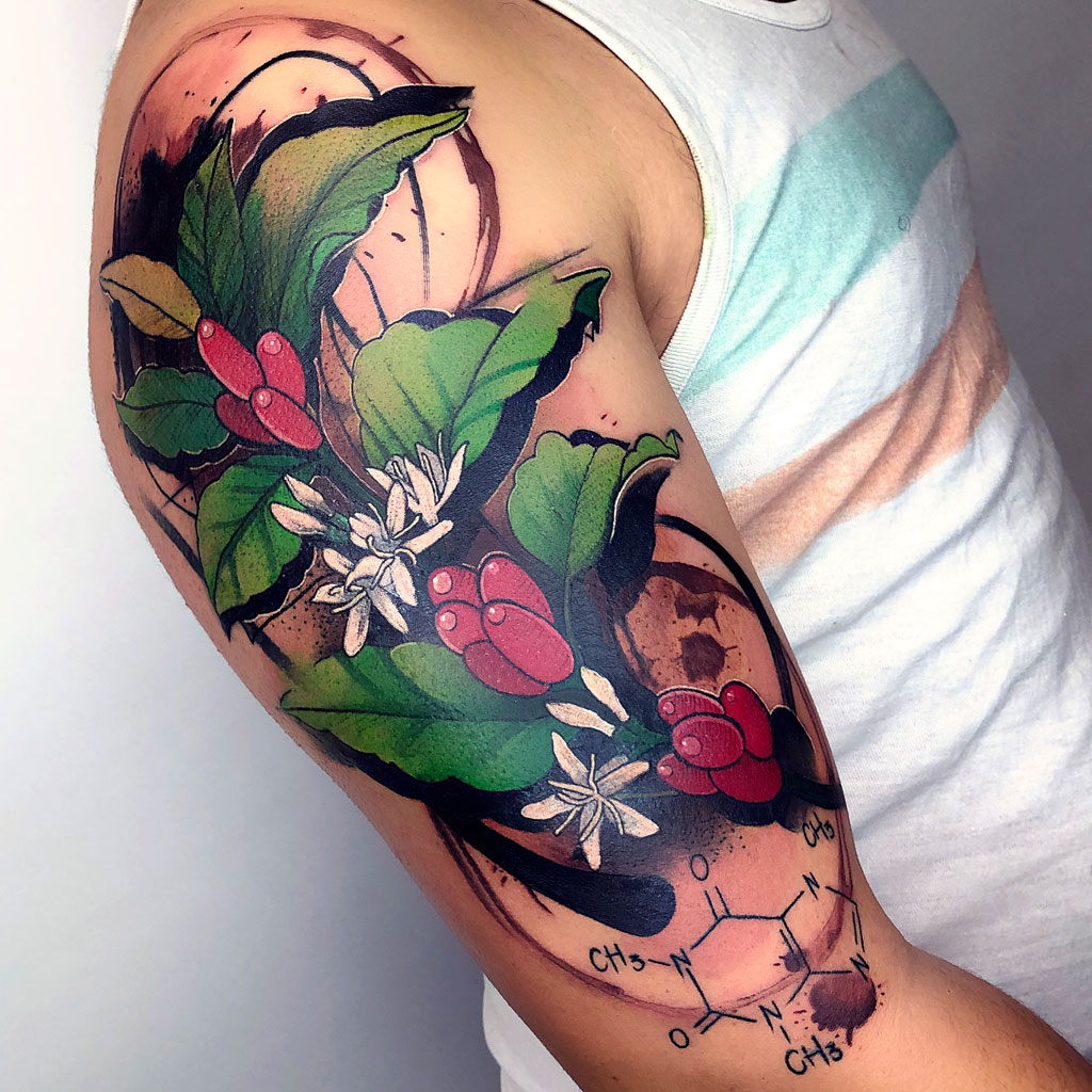 Abstract watercolor coffee tree tattoo
