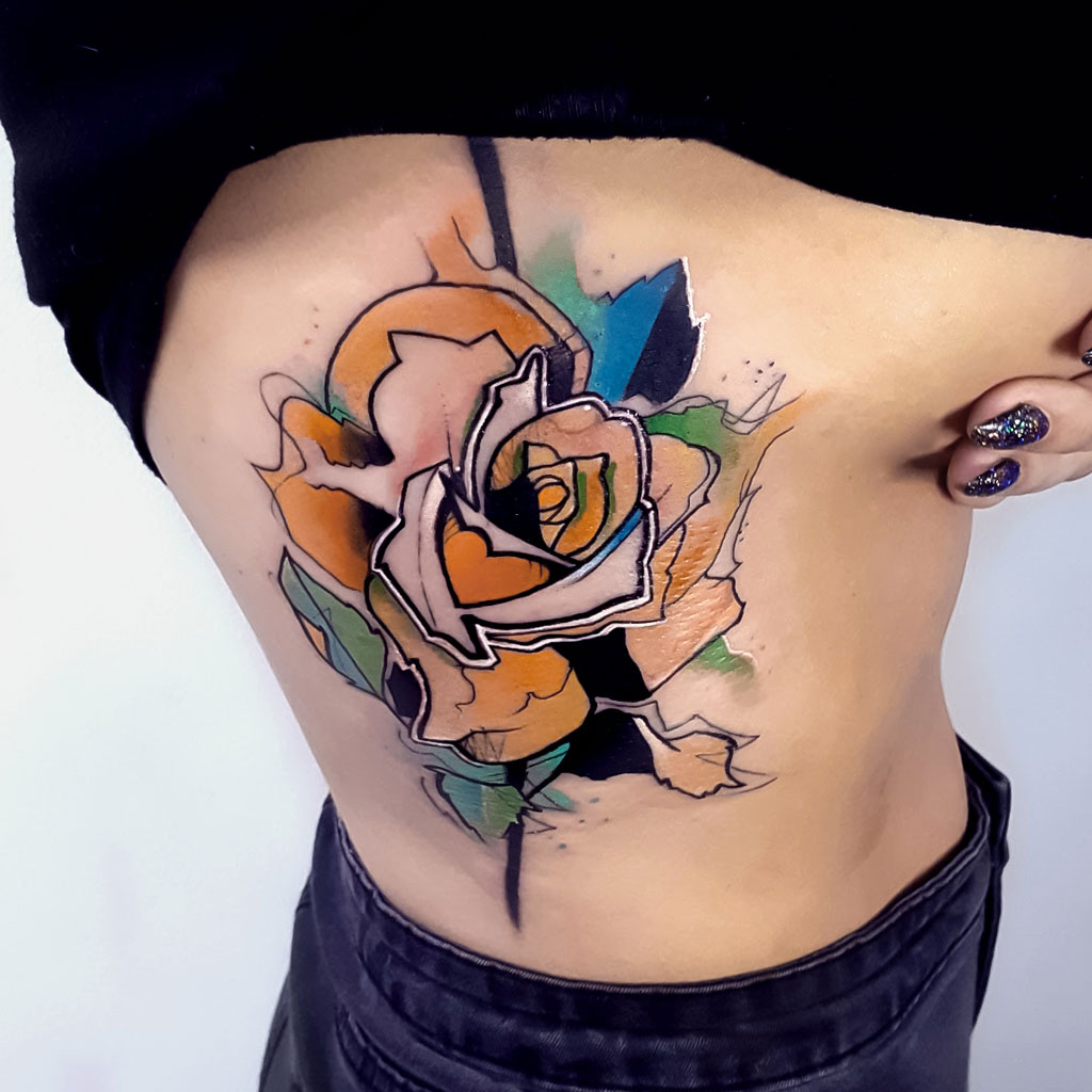 Abstract watercolor rose hips tattoo