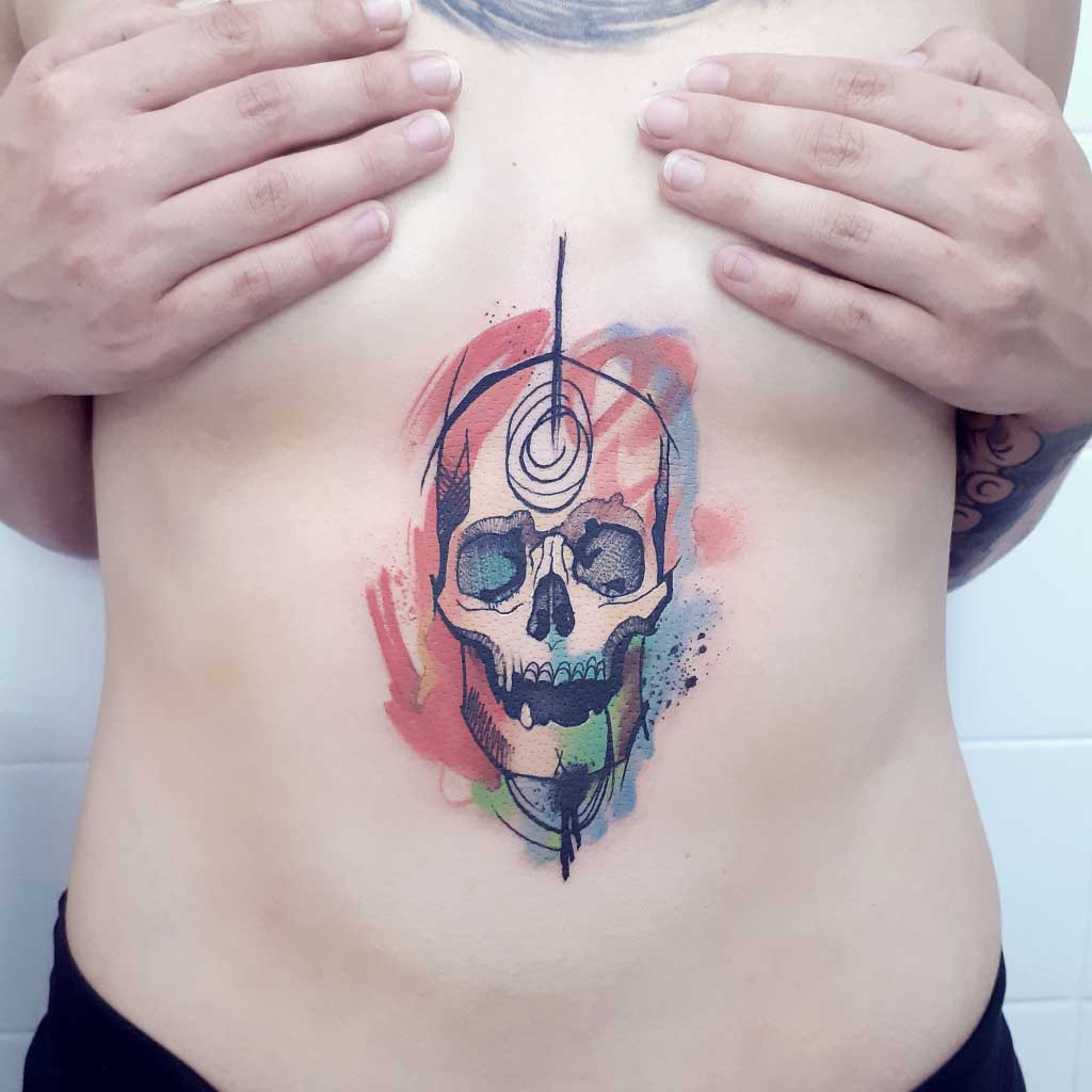 Abstract watercolor skull tattoo