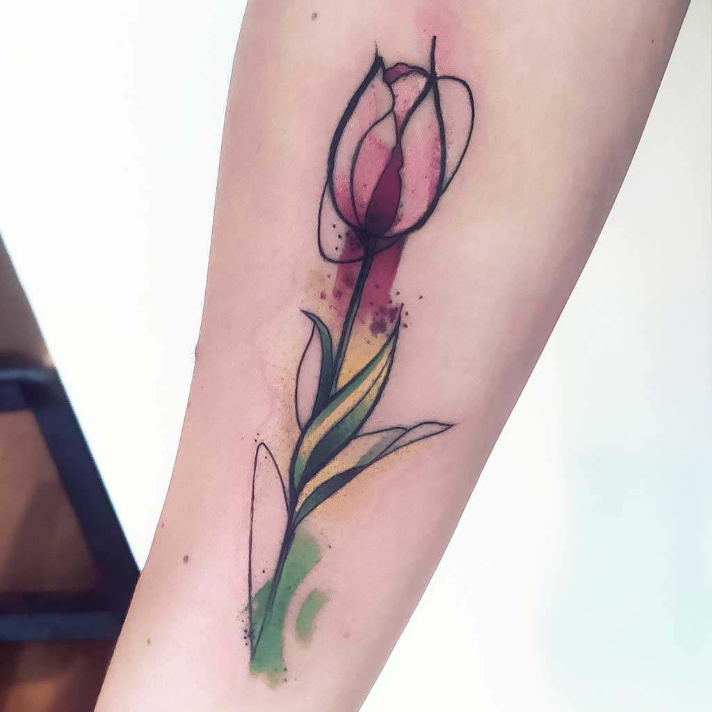 Abstract watercolor tulip tattoo